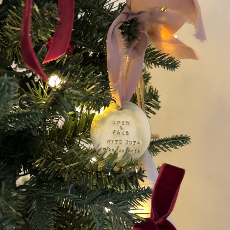 Pre-Order: Hand-Stamped Personalized Brass Ornaments