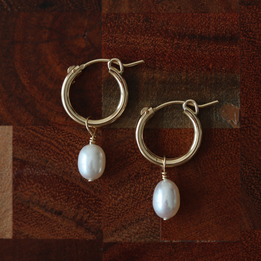 Classic Pearl Huggie Hoops