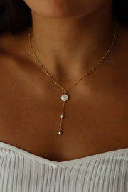 Coin Pearl Lariat Necklace